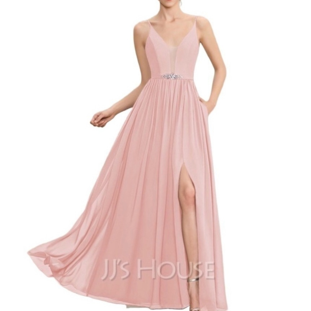 NWT JJ’s House Trendy Pastel Pink A-line V-Neck‎ Chiffon Formal Dress 8